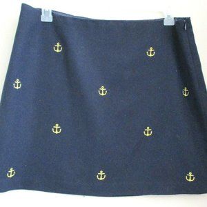 Vineyard Vines Women's Mini Skirt, Navy Blue, Embroidered Gold Anchors, Size 14